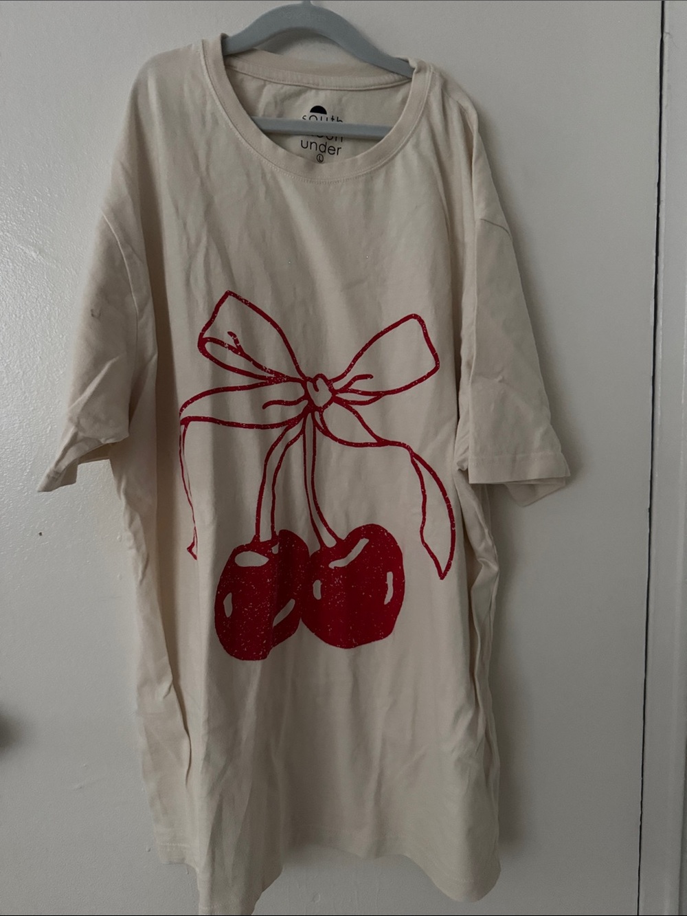Cream Short-Sleeve Kids Tee with Red Cherry Graphic